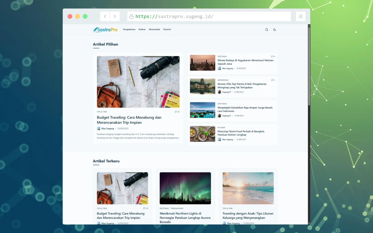 SastraPro - Tampilan Homepage
