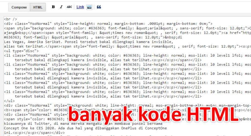 Kode HTML banyak