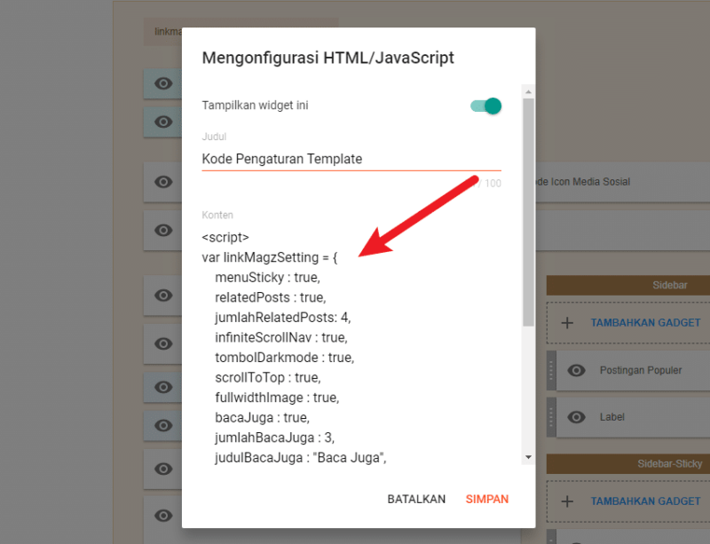 Kode pengaturan template LinkMagz