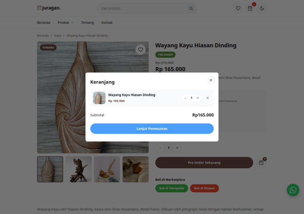 Keranjang belanja template toko online Juragan