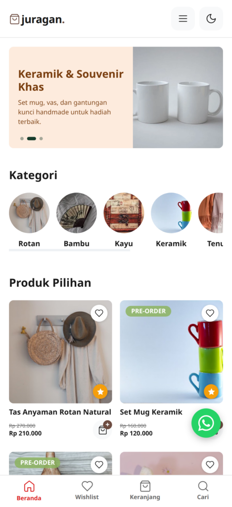 Tampilan mobile template toko online Juragan