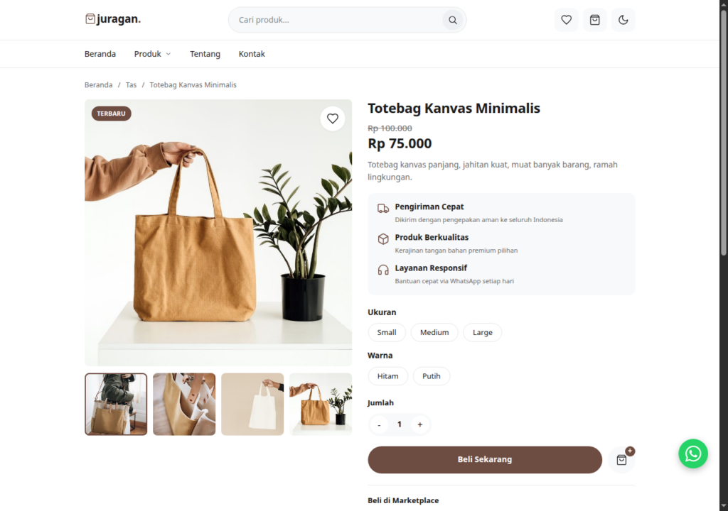 Halaman produk template toko online Juragan