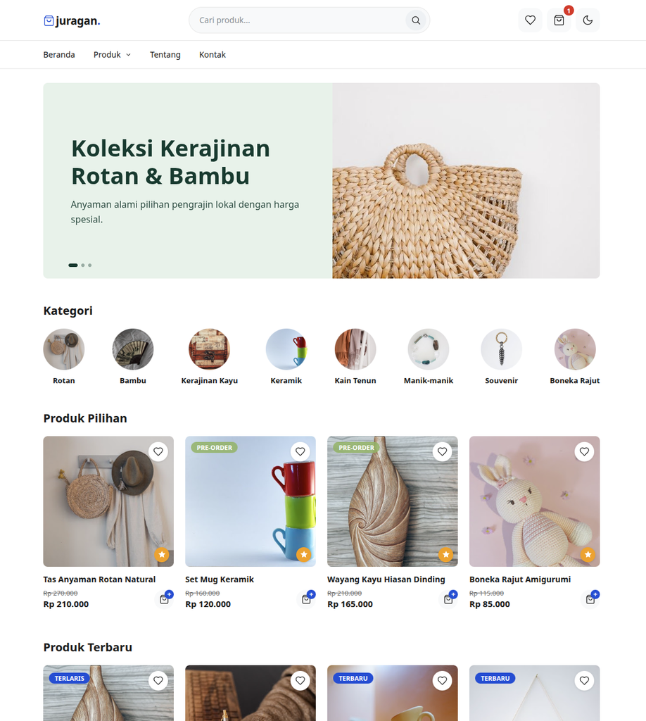 Tampilan homepage template toko online Juragan