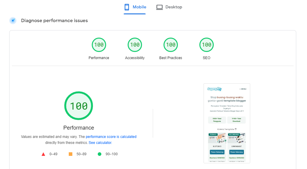 Skor Pagespeed Skor Pagespeed